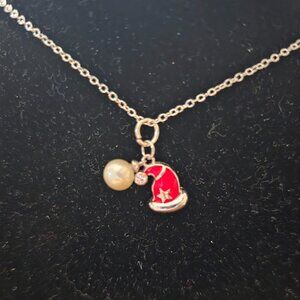 Santa Hat Pearl Pendant Necklace